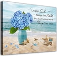 thumbnail image 1 of Flower Canvas Wall Art Ocean Beach Canvas Pictures Bathroom Wall Decor Blue Hydrangea Floral in Vase Prints Conch Starfish Coastal Painting Artwork for Living Room Bedroom Office Framed 12" x 16", 1 of 6