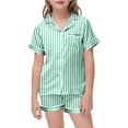 thumbnail image 2 of Pyjamas en Soie pour Filles Pyjamas à Rayures pour Garçons Ensemble de Pyjama 2 Pcs à Manches Courtes pour Enfants, 2 of 4
