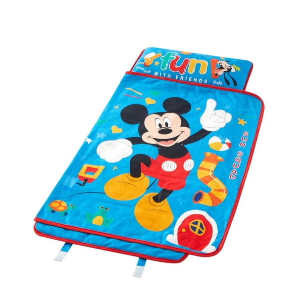 Alfombrilla acolchada para niños pequeños con diseño de Mickey Mouse de Disney, con manta y almohada