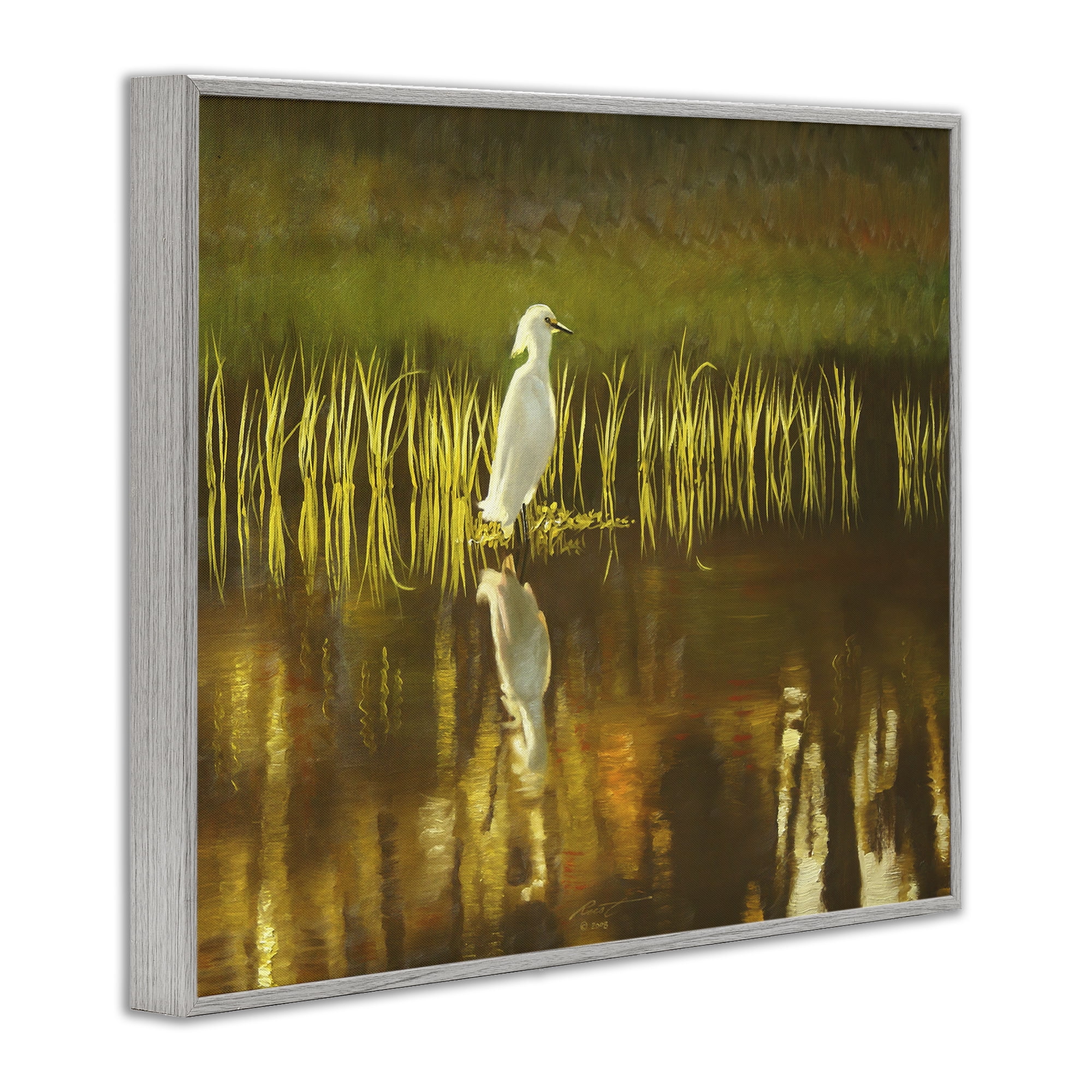 Stupell Industries Bird & Lake Botanicals Landscape Painting Gray Framed Art Print Wall Art, 30 x 24