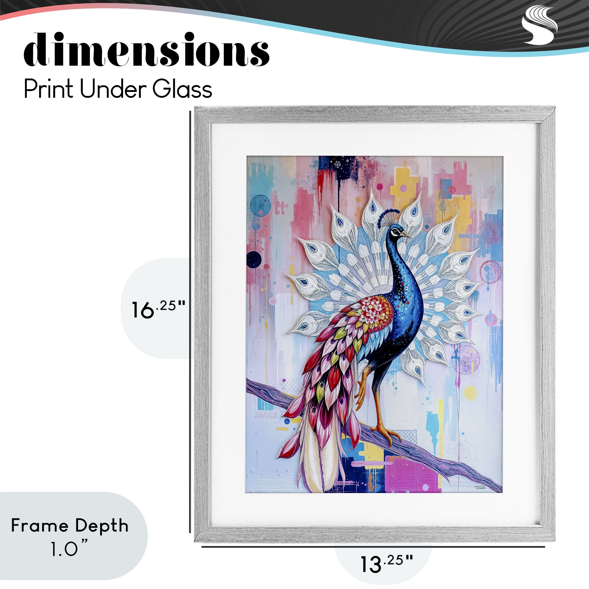 Stupell Industries Radiant Peacock on Branch Gray Framed Print Under Glass, design by Tabz Jones