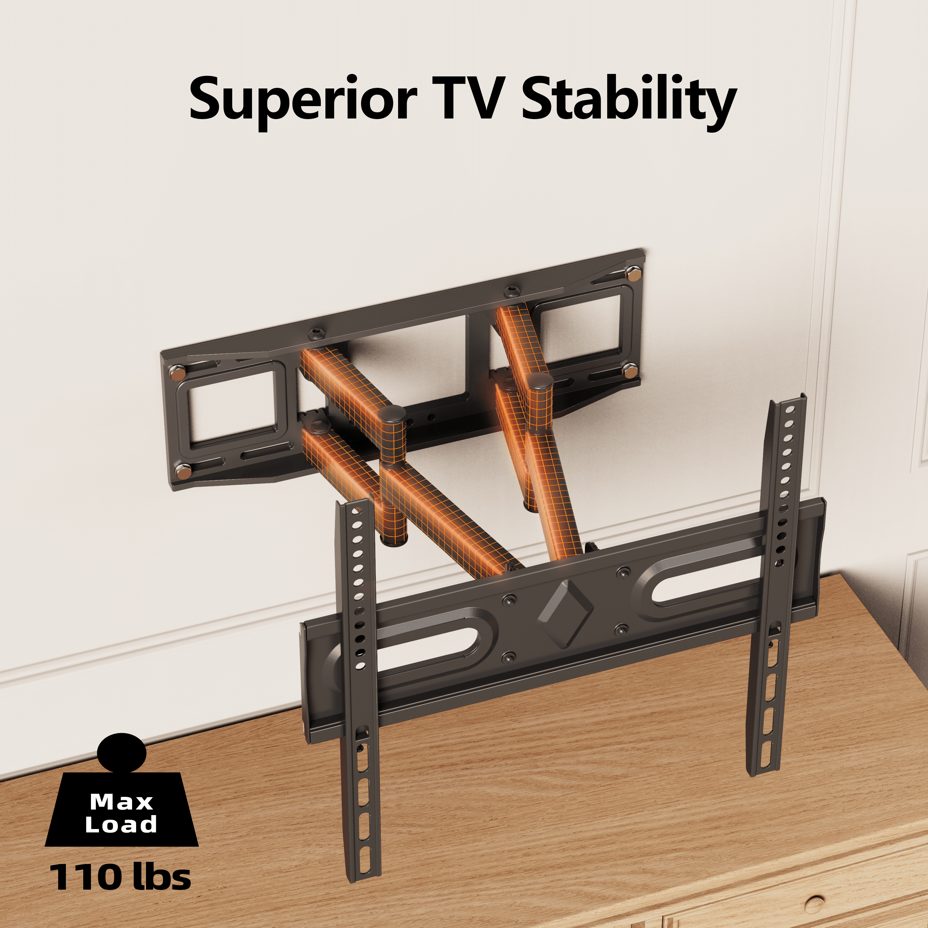 USX MOUNT Full Motion TV Wall Mount for 26-70 inch Flat & Curved TVs, Max VESA 400x400mm, Holds up to 110lbs, Fits 8"/12"/16" Wood Stud