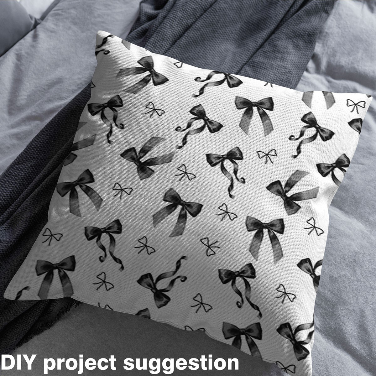 Homewish Black Ribbon Bow Fabric by the Yard 2 Yards for Girls, Kawaii Princess Cartoon Sewing Fabric, Cute Bow-tie Fabric for Sewing, Luxury Bedroom Decor
