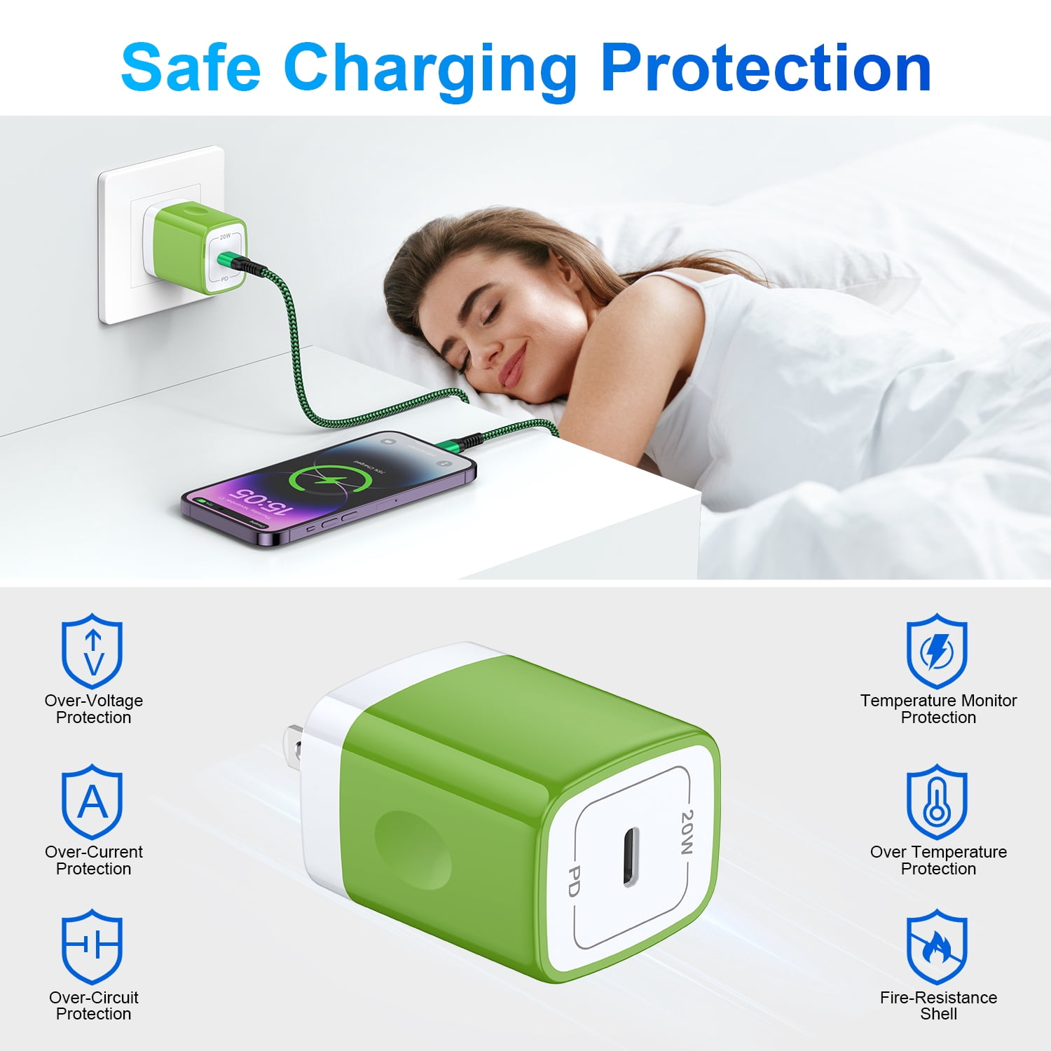 HAOANO USB C Wall Charger Block,2Pack 20W PD Android Type C Charger Block Fast Charging Block USB C Power Adapter w/ 2PCS USB C Charging Cable 10ft Type C Charger Cords Compatible for iPhone 14 13 12