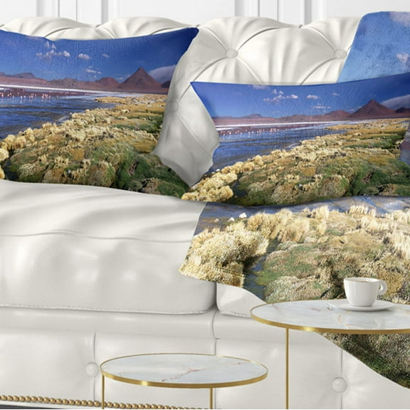 Designart Colorada Lagoon and Pabellon Volcano - Oversized Beach Throw Pillow - 12x20