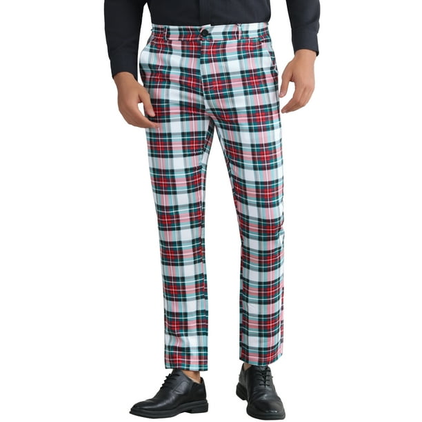 Pantalones de vestir de cuadros impresos INSPIRE CHIC para hombres, ajuste regular en bloque de color