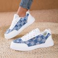 thumbnail image 2 of Ladies Distressed Plaid Denim Skate Shoes Lightweight Flat Platform Lace Up Sneakers Soft Sole Non Slip Walking Shoes, 2 of 4