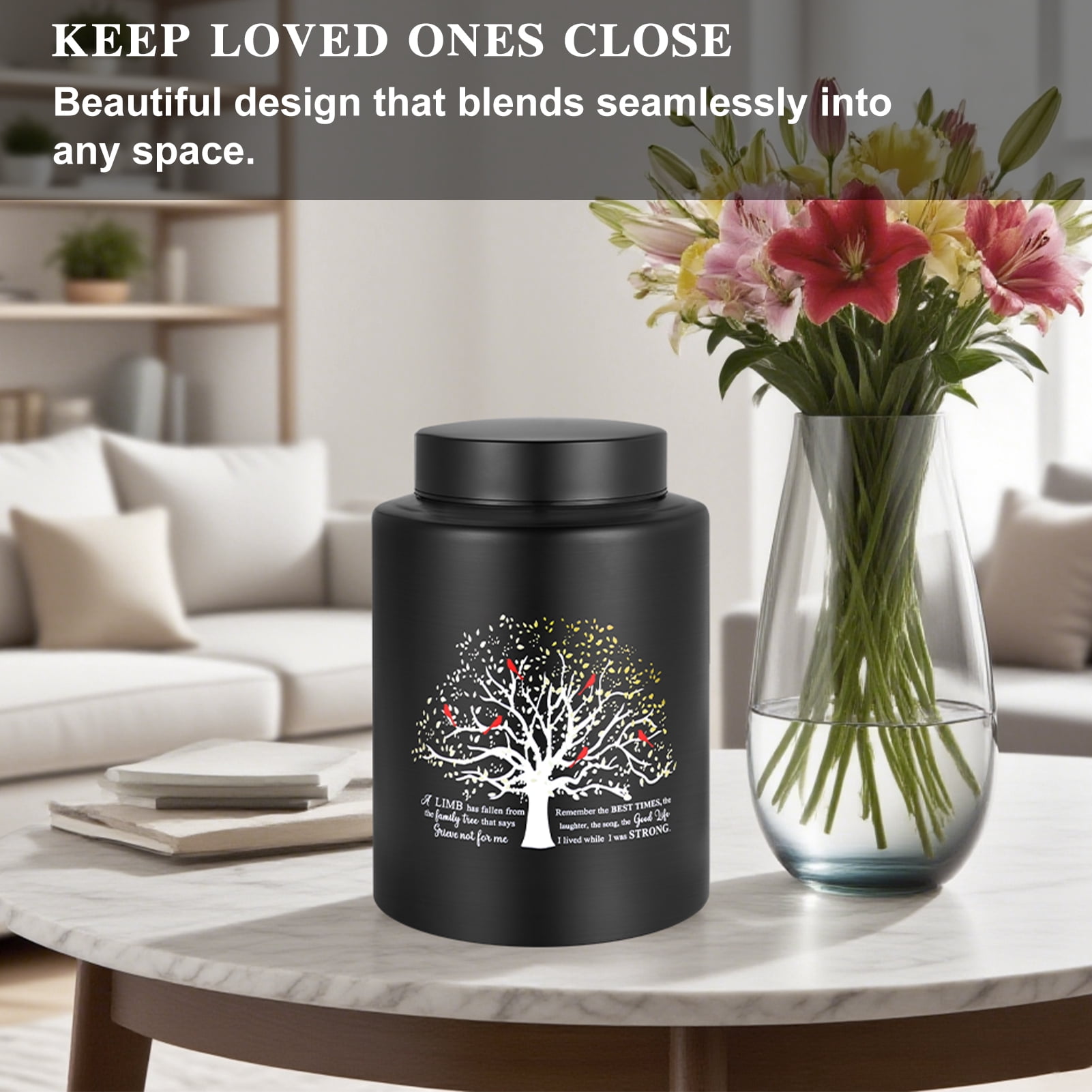XIUDA Up to 140 lbs Medium Urn for Adult Human Ashes - 7.3 Inch Decorative Stainless Steel Cremation Urn, Big Keepsake Memorial Life Tree