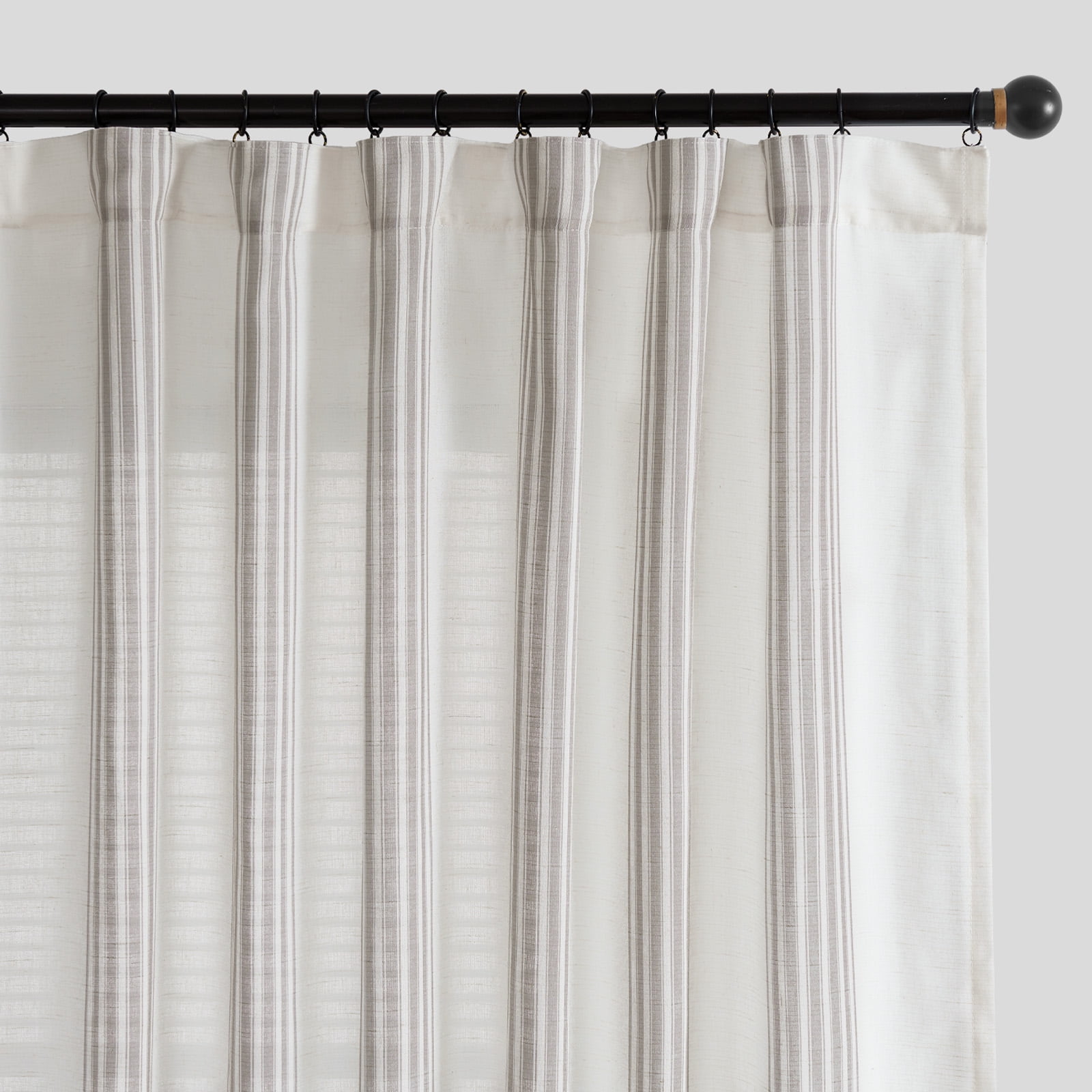 Curtainking Striped Linen Curtains 63 Inch Gray Farmhouse Rustic Curtains for Living Room Semi Sheer Back Tab Light Filtering Coastal Drapes for Bedroom Window Curtain 2 Panels