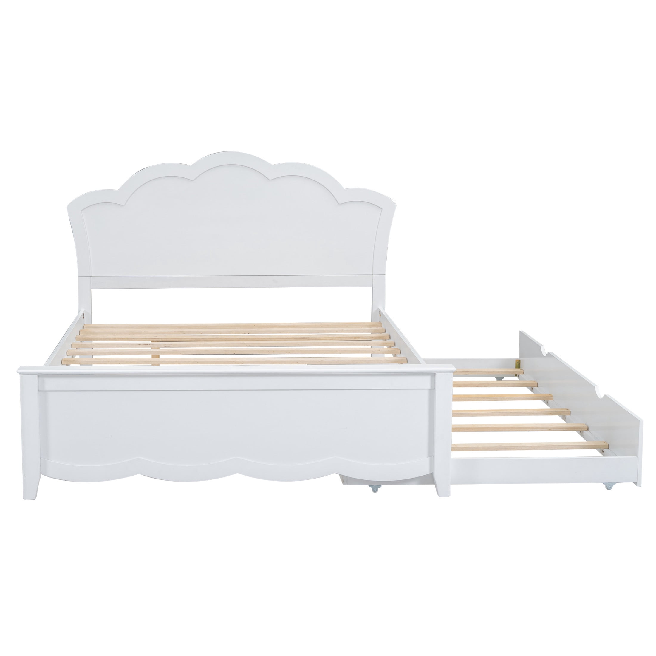 Noble House Junhill Full Size Wood Platform Bed with Headboard and Twin Trundle, Solid Pine Wood, White