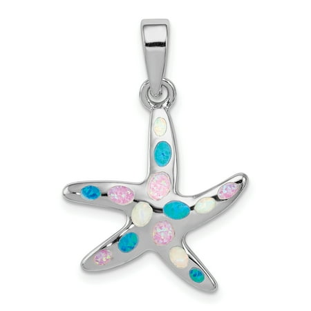 925 Sterling Silver Created Opal Starfish Pendant Charm Necklace Sea Life Gifts For Women For Her