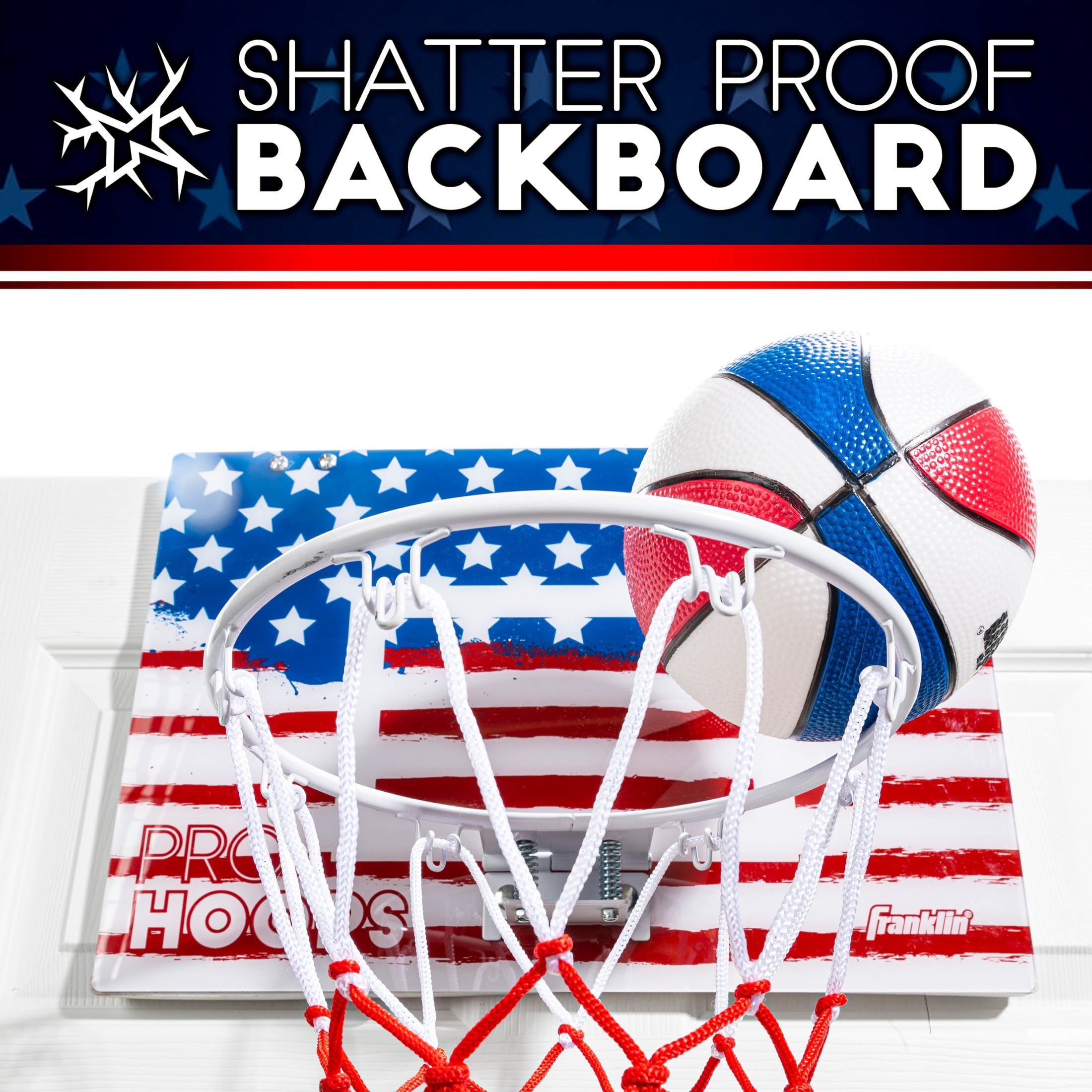 Franklin Sports Over The Door Mini Basketball Hoop - Slam Dunk Approved Steel Rim Indoor Hoop - Shatterproof Backboard - No Tools Setup for Bedroom + Office - Includes Ball + Pump - USA