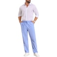 thumbnail image 2 of INSPIRE CHIC Style Men's Drawstring Waist Breathable Summer Linen Beach Pants 30 Light Blue, 2 of 5