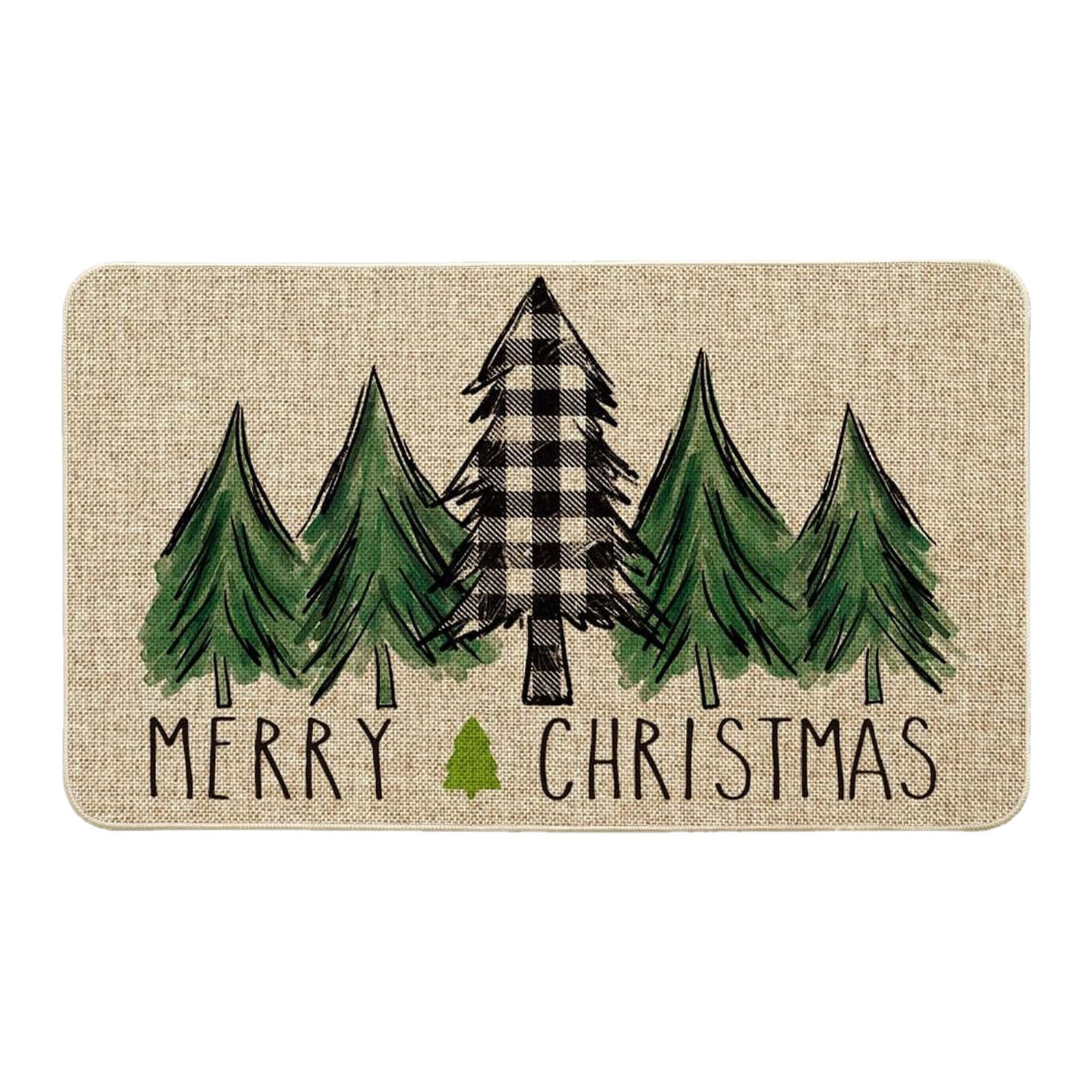 KDFWDM Merry Christmas Tree Profile Welcome Doormat Seasonal Winter Holiday Decorative Floor Mat for Indoor and Outdoor Use Festive Welcome Mat for Front Door and Porch