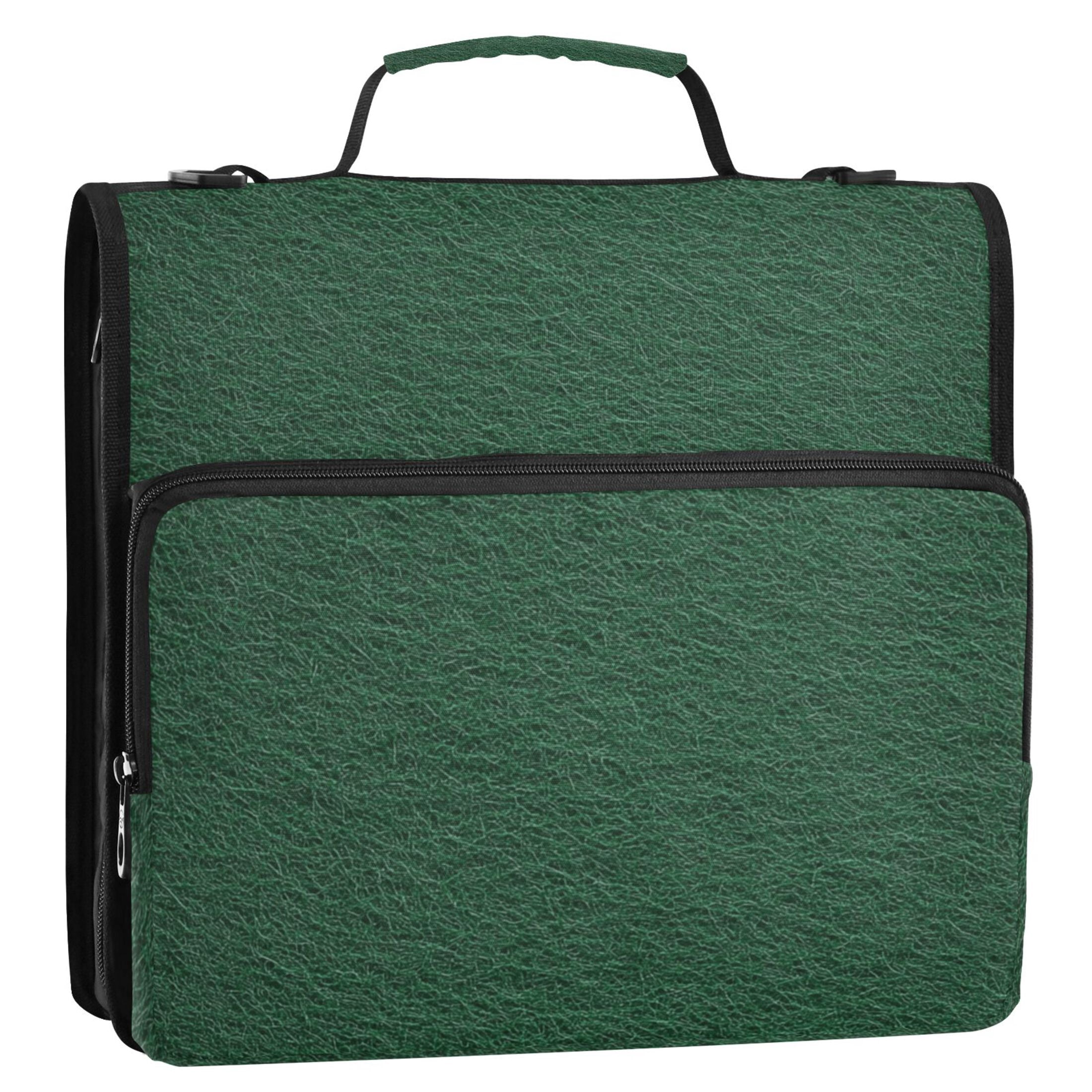 3 Ring Zipper Binder with Shoulder Strap Waterproof Trapper Keeper 2 Inch D-Ring 500 Sheets Capacity Dark Green Felt