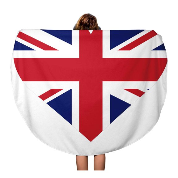 SIDONKU 60 inch Round Beach Towel Blanket Red Heart England Flag Union Jack British Kingdom Love Travel Circle Circular Towels Mat Tapestry Beach Throw