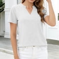 thumbnail image 5 of Yyeselk Womens Tops Short Sleeve Banded Bottom Stretch Summer Tops V Neck T Shirts Casual Ladies Tees Loose Fit Clothing White L, 5 of 8