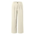 thumbnail image 4 of Bmisegm Women's Casual Wide Leg Trousers High Waist Comfortable Dress Pants Work Pants with Pockets for All Seasons Beige XXL, 4 of 5