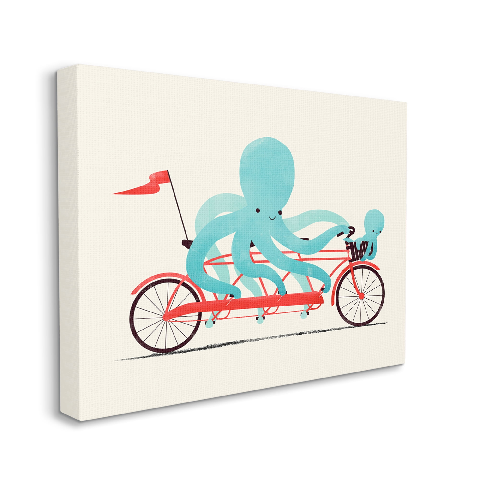 Stupell Industries Octopus Tandem Bicycle Animals & Insects Painting Gallery Wrapped Canvas Art Print Wall Art, 20 x 16