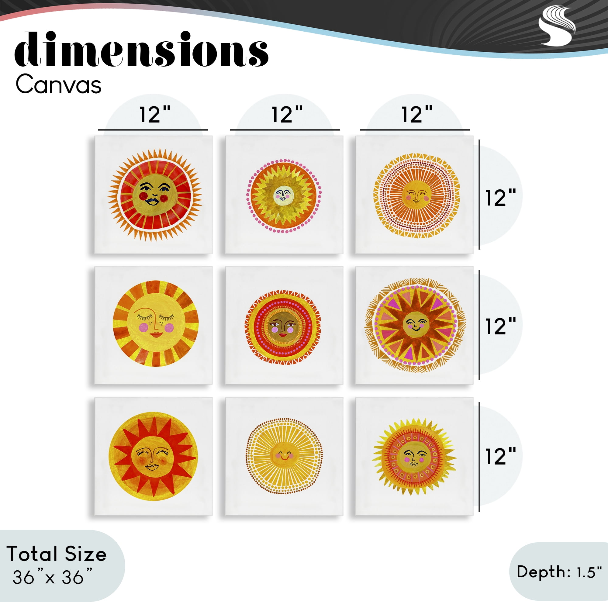Stupell Industries Warm Boho Sun Collection 9 Piece Canvas Wall Art Set, design by Katherine Herrell Studio