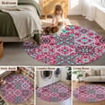 thumbnail image 5 of Round Rug 6Ft Washable Non-Slip, Vintage Middle Century Circle Area Rugs for Living Room Bedroom, Abstract Bohemia Style Aztec Pink Indoor Floor Mats Carpet Runner for Home Decor Aesthetic, 5 of 8