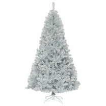 Costway 7.5Ft Hinged Unlit Artificial Silver Tinsel Christmas Tree Holiday w/Metal Stand