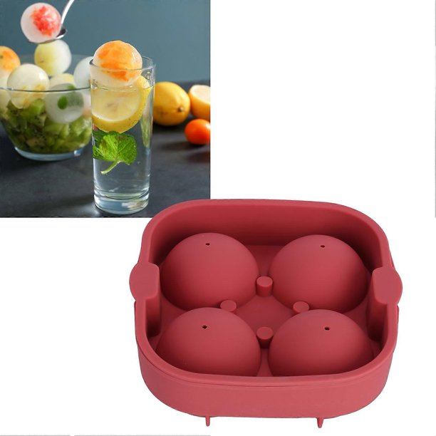 Bandeja de cubitos de hielo redonda de silicona, 4 rejillas, molde de hielo esférico de fácil liberación, reutilizable, flexible, molde para hacer bolas de hielo para uso en cócteles en el bar del h