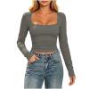 thumbnail image 2 of Dvprdro Long Sleeve Square Neck Top for Women Slim Fit Solid Color Casual Basic Layering Tee Shirts, 2 of 7