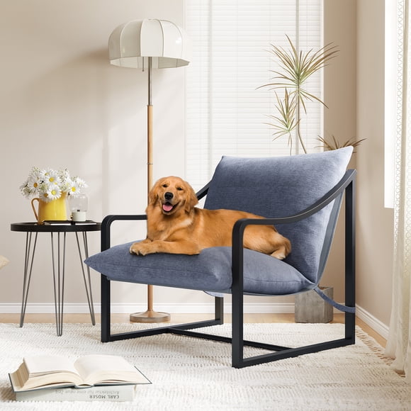 Towallmark Modern Accent Chair, Upholstered Sling Chair with Soft Foam Cushion & Metal Frame, 280 Lbs Capacity | Reading Chair for Living Room, Bedroom, Lounge, Decorative Armchair, Grey