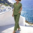 thumbnail image 7 of YanHoo Cotton Linen Sets for Women 2 Piece Summer Outfits Short Sleeve V Neck Top Wide Leg Pants Matching Casual Set, 7 of 7