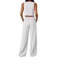 thumbnail image 5 of Mifsaly 2 Piece Linen Sets for Women Summer Casual Vacation Beach Matching Outfits Crop Tank Top and High Waisted Wide Leg Pants with Pockets White,L, 5 of 7