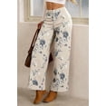 thumbnail image 4 of sicmoss Women's White Floral Print Mid Rise Cropped Wide Leg Jeans Boho Baggy with Pockets, 4 of 7