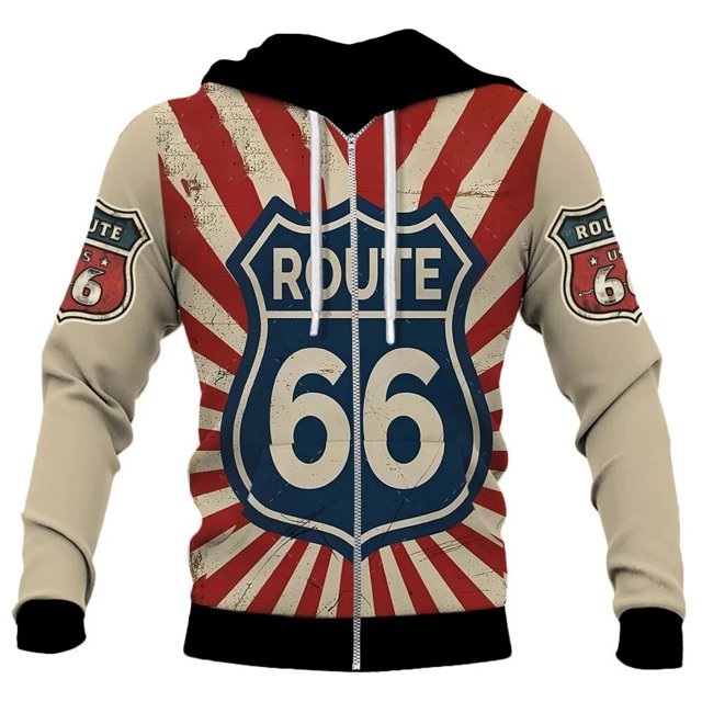 Nueva sudadera con capucha con cremallera para hombre, chaqueta con estampado 3D de motocicleta Route 66, ropa de abrigo de gran tamaño para hombre, sudadera con capucha de moda urbana para hombre
