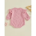 thumbnail image 5 of FEORJGP Toddler Baby Girl Solid One-piece Rompers 0 3M 6M 12M 18M Infant Long Sleeve Jumpsuits Cute Bow Jacquard Frill Trim Bodysuits Round Neck Playse Fashion Casual Clothes for Spring Fall, 5 of 8