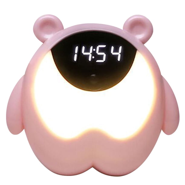 Lámpara nocturna con forma de oso adorable, reloj despertador con función de repetición, música relajante y sensor de movimiento. Ideal para habitaciones infantiles, decoración y regalos en