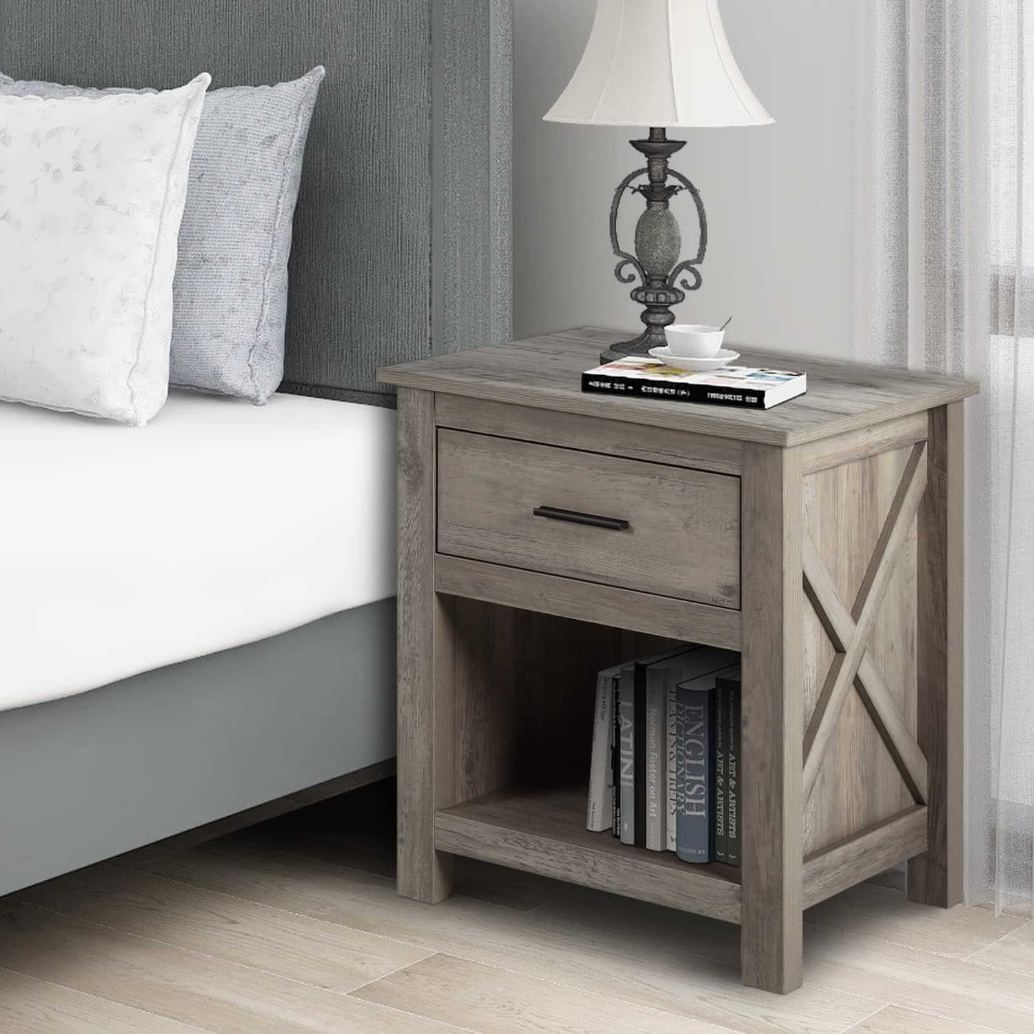 YIGOBUY Dresser Nightstands - Set of 2 Farmhouse Nightstands for Bedroom, Wooden Bedside Table Storage Organizer for Bedroom,Nursery, Living Room, Hallway, Entryway