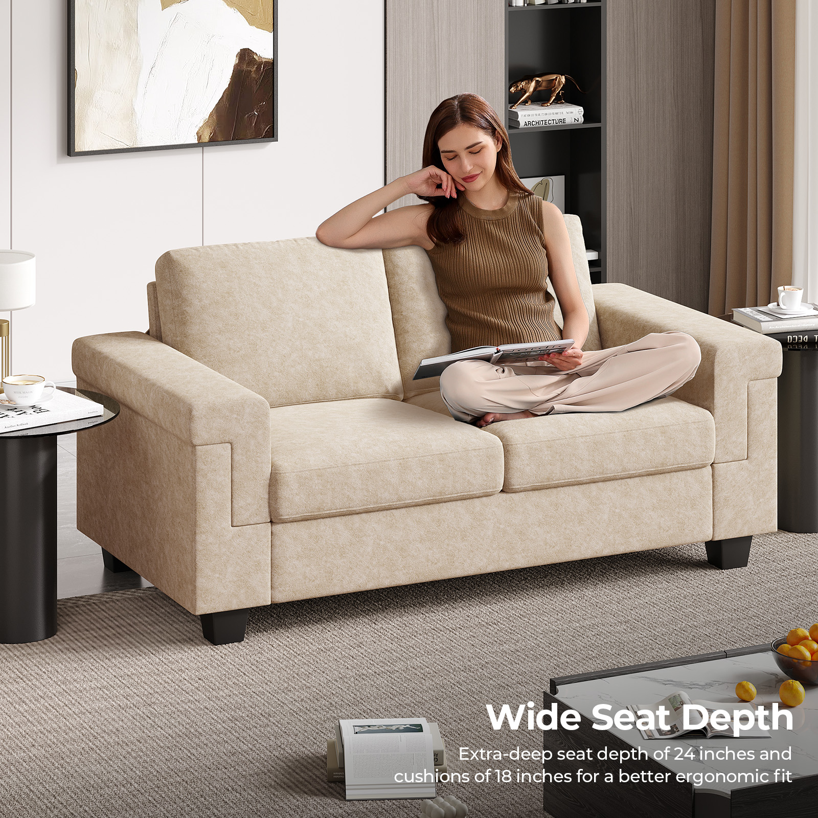 COPIAE 64.2” Small Couches for Living Room, High Resilience Loveseat Sofa, Velvet Fabric 2 Seat Sofa Couch with Wooden Frame& Upholstered Cushion, Modern Deep Seat Sofa for Bedroom Office