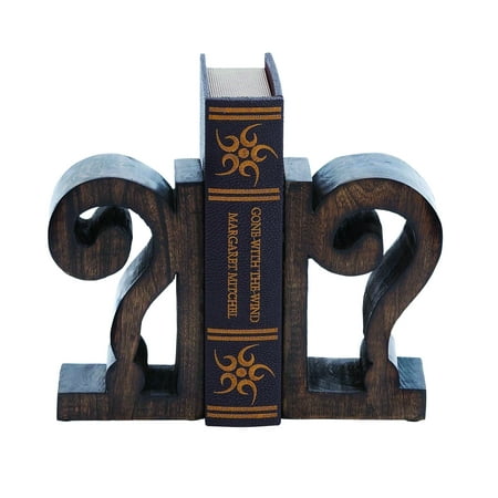 Unique Design Wood Book End Pair In Rich Brown Finish