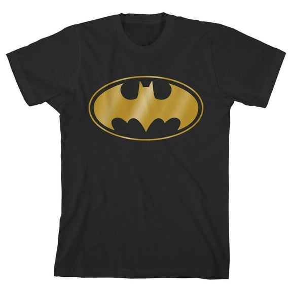 Batman Gold Bat Signal Youth Black Graphic Tee-XL