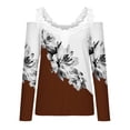 thumbnail image 4 of RKZDSR Women Tshirts Graphic,Plus Size Summer Womens Cold Shoulder Blouse Short Sleeve Cute Plain Tees Sexy V Neck Lace Crochet Patchwork Tunic Tops G14-Brown M, 4 of 5