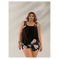 thumbnail image 6 of Women's Plus Size Black Tankini with Pink Floral Print Accent - Ruched Two Piece Swimsuit with Boyshorts, Tummy Control Beachwear XL-4XL, 6 of 6