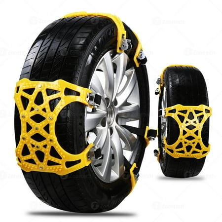 Zone Tech Car Snow Chains -  Strong Durable All Season Anti-Skid Car, SUV, and Pick Up Patterned Tire Chains for Emergencies and Road Trip- 6