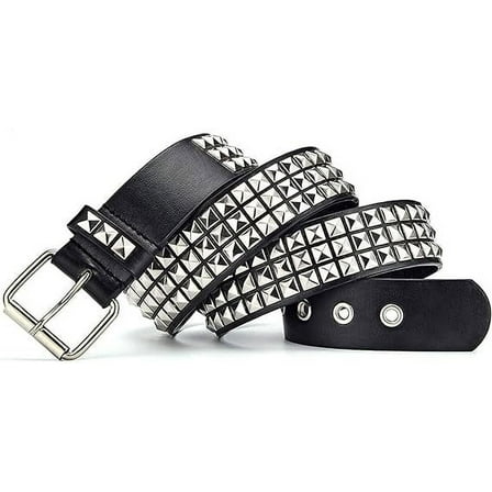 Nvzi Punk Leather Belt,Women Men Goth Pyramid Studded Square Beads Rivet Jeans Belts (Black), One Size