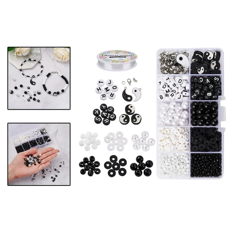 Polymer Clay Bead Set, Jewelry Making Accessories, black and white Charms,  Spacer Beads for Bracelet Rings Earrings Chains 898Pcs