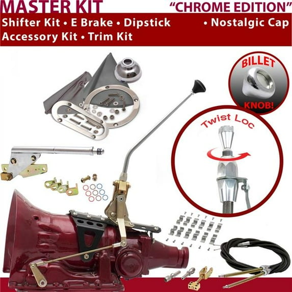 American Shifter 904 Shifter Kit Chrome 12 in. E Brake Cable Clamp Trim Kit Dipstick for F021F