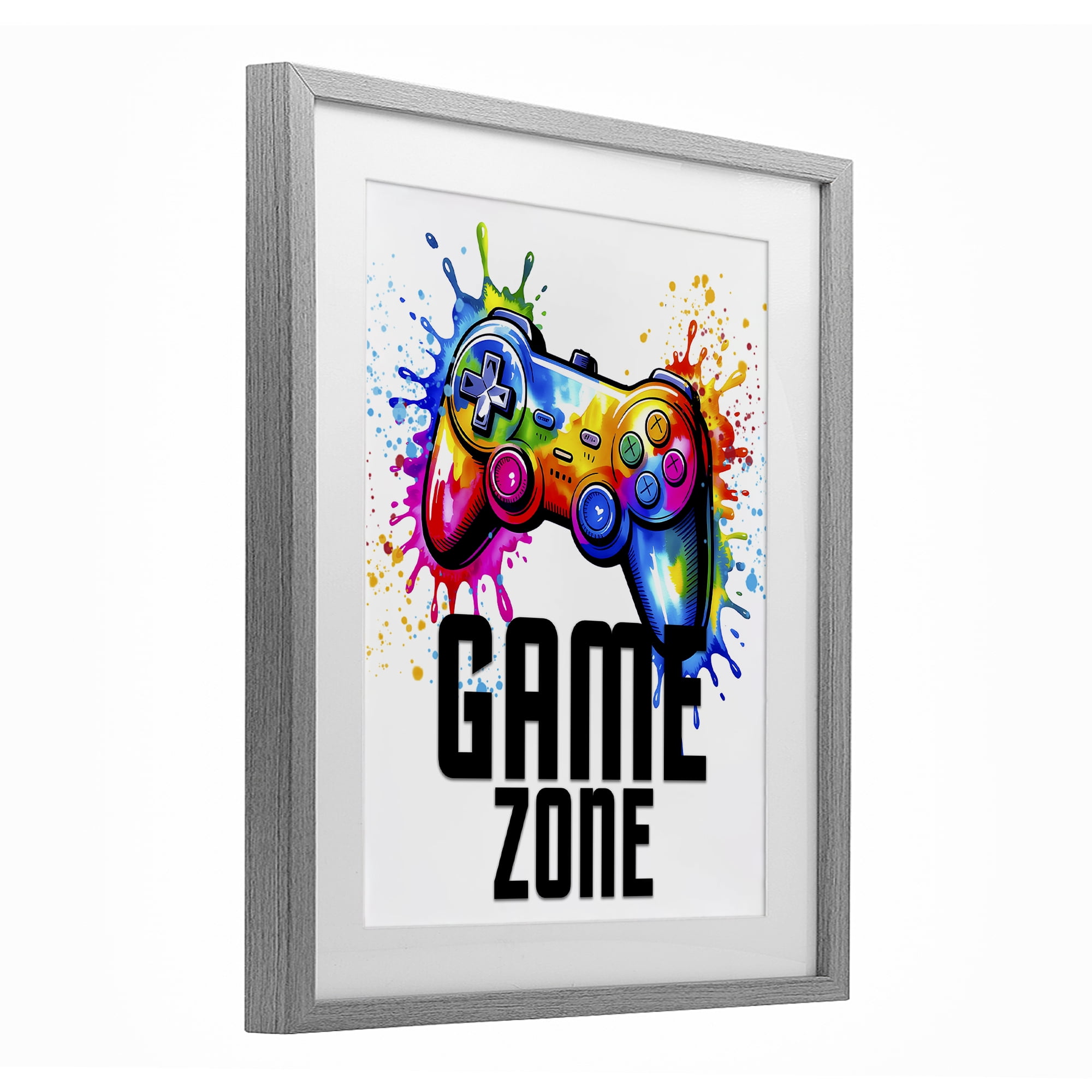 Stupell Industries Game Zone Bright Splash Gray Framed Print Under Glass, design by Kim Allen
