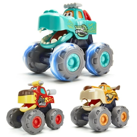 Toys for 1 Year Old Boy Toy Cars (3 Pack) Pull Back & Friction Powered Monster Trucks for Boys Toy, Toddler Car Toys for 2 3 Year Old Boy Girl Toys for Boys Baby Toys 6 to 12-18 Months