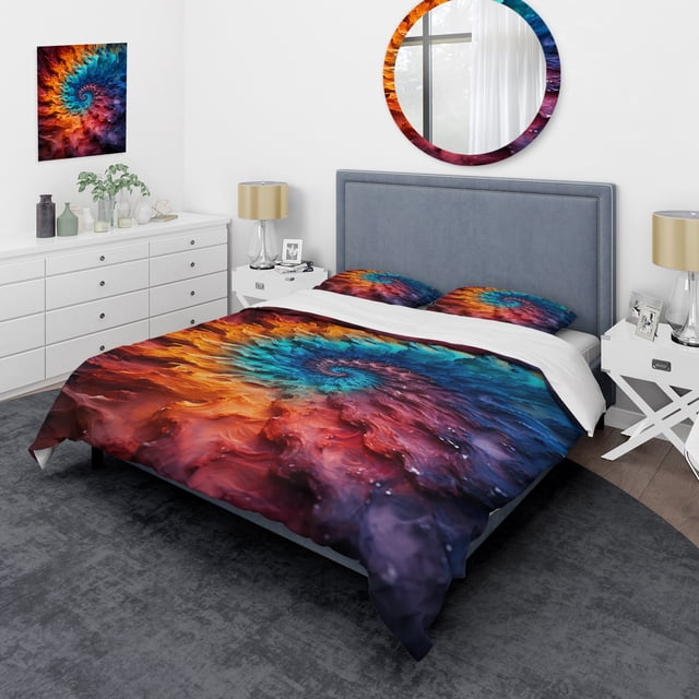 Designart "Cosmic Vortex Coloré Espace Fractal III" Ensemble de Literie Abstrait Moderne avec 2 Taies d'Oreiller