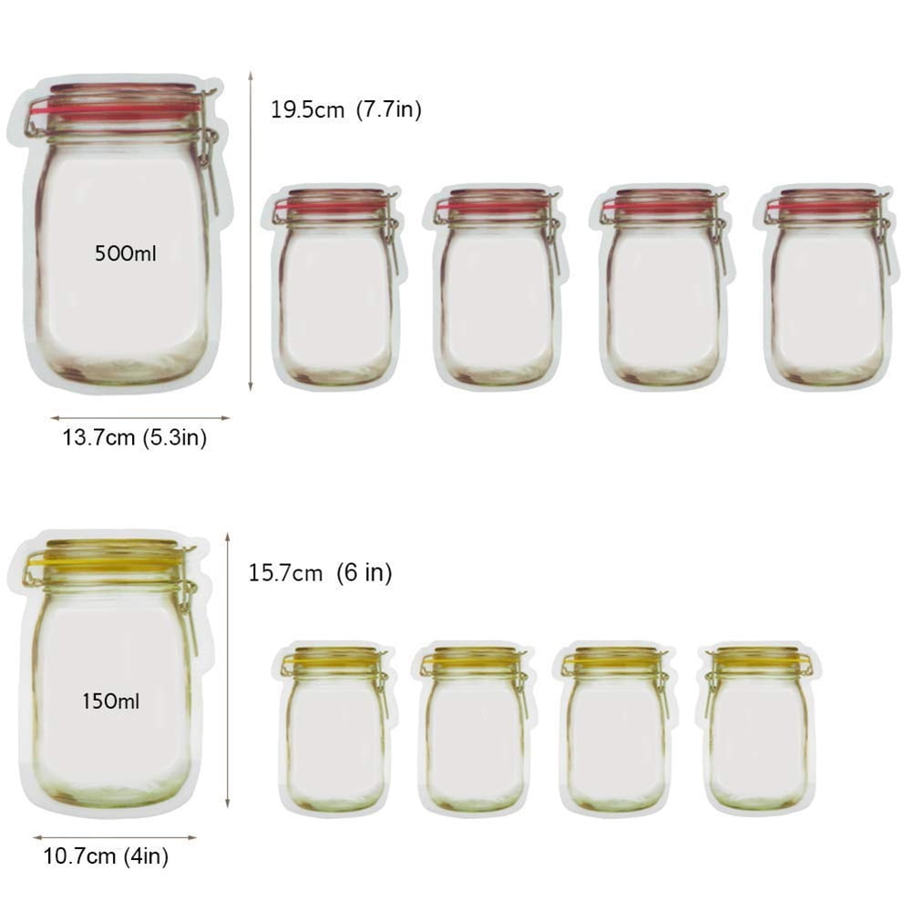 10/12Pcs Jar Shape Zipper Bag Reusable Snack Saver Food Sandwich Storage Pouch A 10/12Pcs Jar Shape Zipper Bag Reusable Snack Saver Food Sandwich Storage Pouch A