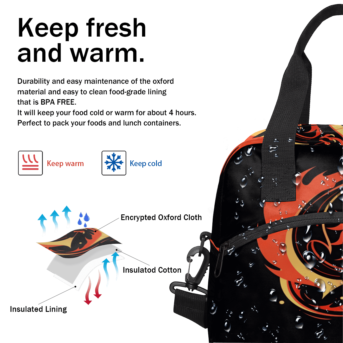 Herdesigns Dragon Insulated Lunch Bag for Women Men Adults Large Reusable Lunch Box Funny Leakproof Cooler Tote Bags with Adjustable Shoulder Strap